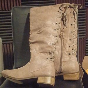 Women's knee high boots,  size 7.5, warm beige color,  suede